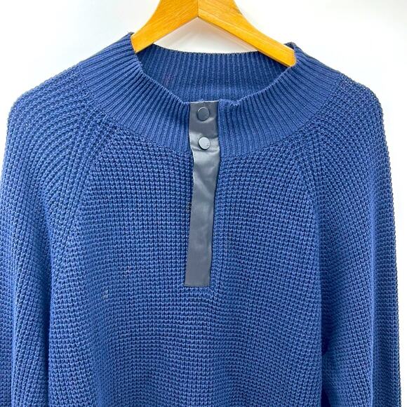 KENNETH COLE NEW YORK WAFFLE KNIT ELBOW PATCH MENS SWEATER SIZE XL NAVY BLUE - Picture 1 of 14